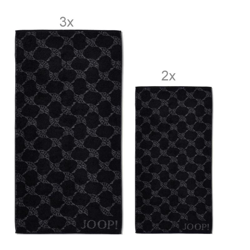 JOOP! 1611 Handtuchset: 3 x Handtuch 2 x Gästetuch  | 90 schwarz