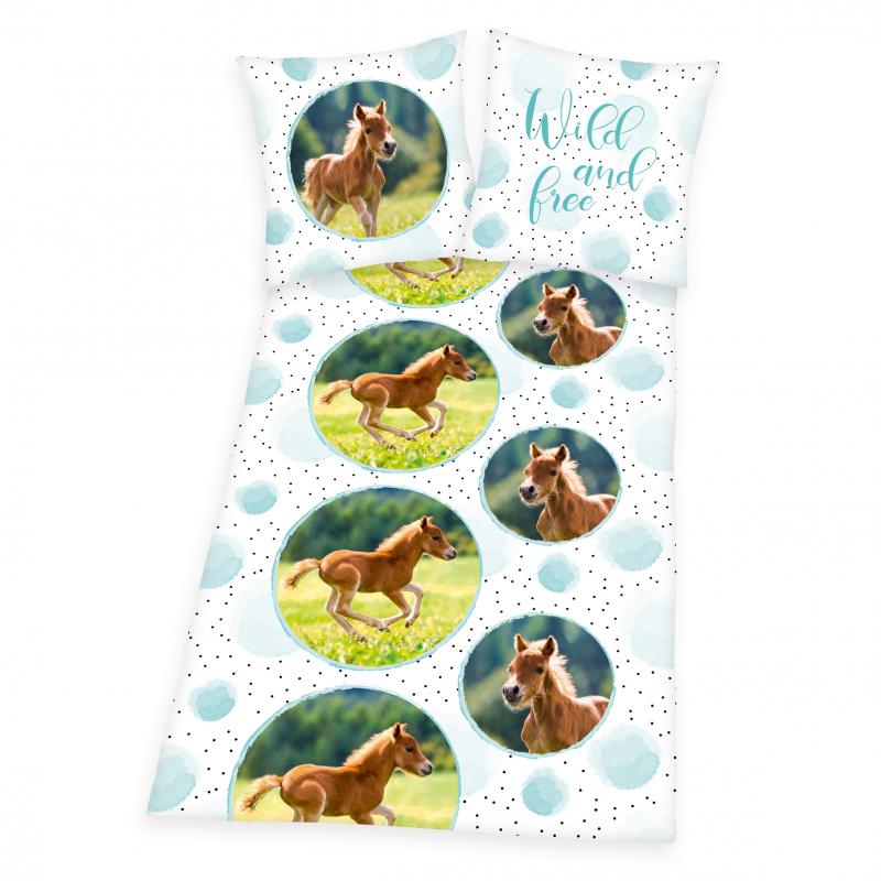 Kinder Bettwäsche Fohlen 44570/02.050 HERDING Wild and Free 135x200cm Wendemotiv